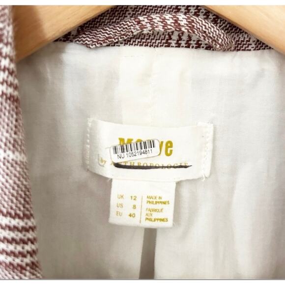 Maeve Double Breasted Blazer Brown Plaid Cotton Linen Blend Size 8 - Picture 4 of 9